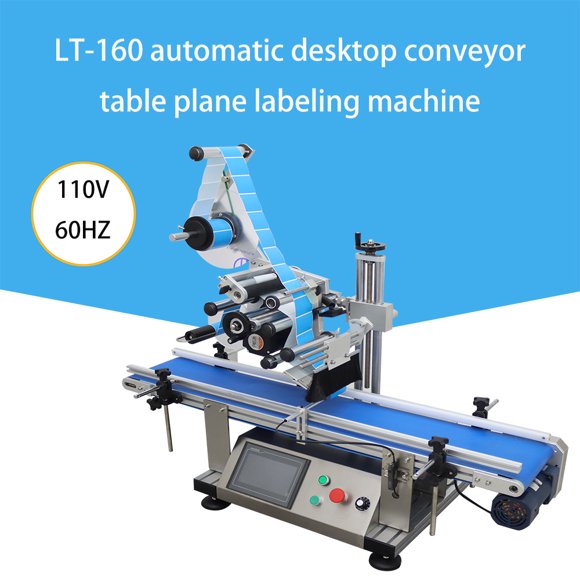 LT-160 Automatic Round Bottle Labeling Machine Desktop Conveyor Flat Labeling Applicator Touch Screen with Conveyor Belt 110V