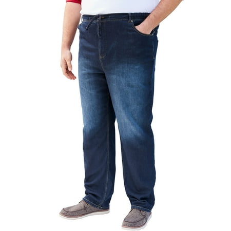 KingSize Men's Big & Tall 5-Pocket Relaxed Fit Denim Sweatpants - Tall - L, Dark Rinse Blue Jeans