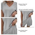 thumbnail image 2 of Conjunto de salón para mujer Conjunto de manga corta de 2 piezas Cuello en V Cintura elástica Trajes casuales de punto para el hogar Gris M, 2 of 3