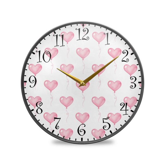 9.5IN Acrylic Wall Clock Wall Mount & Tabletop Display Round Clock for Decor Heart-shaped Balloon Pattern