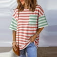 thumbnail image 3 of Oversize T-Shirts for Women New Fashion Color Block Striped Print Shirts Casual Loose Round Neck Blouses Womens Tshirts 01#Pink S, 3 of 8
