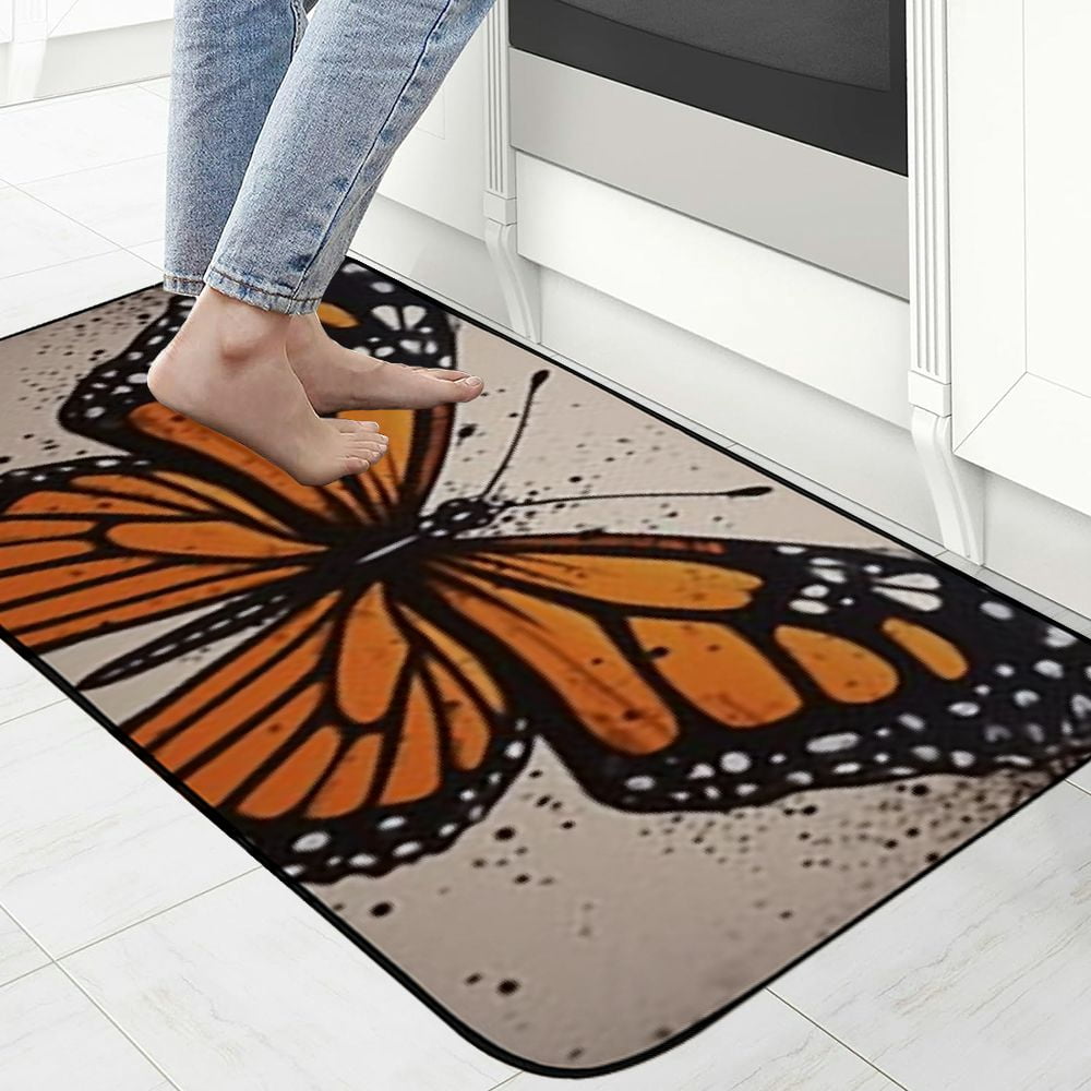 Heduofu Monarch Butterfly Door Mat Spring Butterfly Indoor Outdoor Rug Welcome Mat Non-Slip Decorative Doormat for Front Door Kitchen Bathroom Bedroom Living Room Flowers Decor Gift 19.68*47.24 in