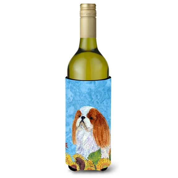 English Toy Spaniel in Summer Flowers Wine Bottle Hugger
