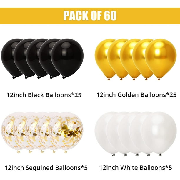 Ballons noirs Latex Ballons de fête, 50 Pack 12 pouces Hélium noir Ballons  avec ruban noir pour mariage Anniversaire Mariage Baby Shower Graduation
