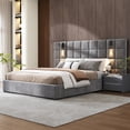 thumbnail image 2 of Queen Size Upholstered Platform Bed with Wide Headboard, Queen Bed Frame with Reading Lamp and USB Port, Easy Assembly, without Bedside Tables and Mattress, Grey, 2 of 6