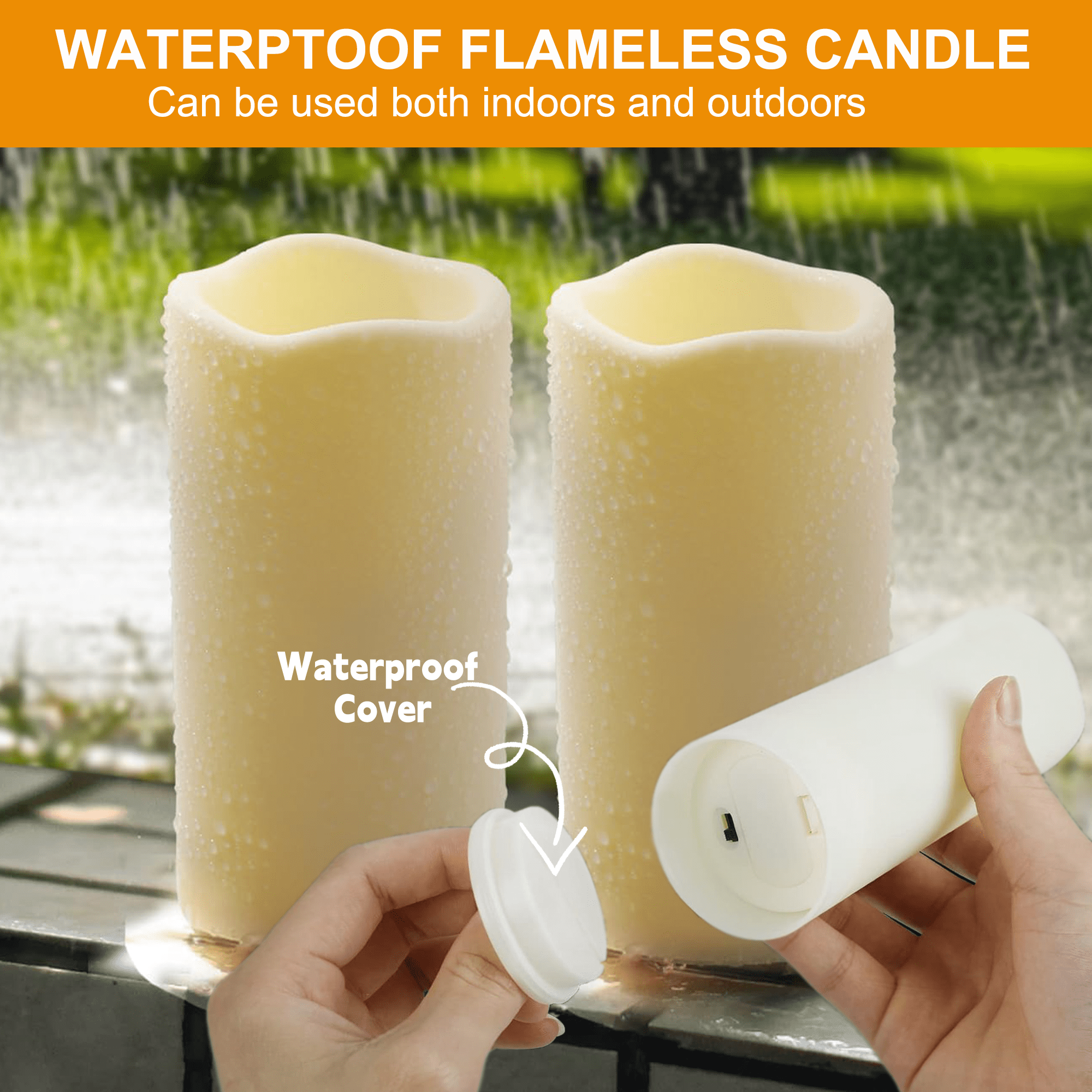 HIDAWN Flameless Pillar Candles with Remote,9 Pack Outdoor Large LED Fake Candles Battery Operated Electric Votive Flicker Lights,Ivory