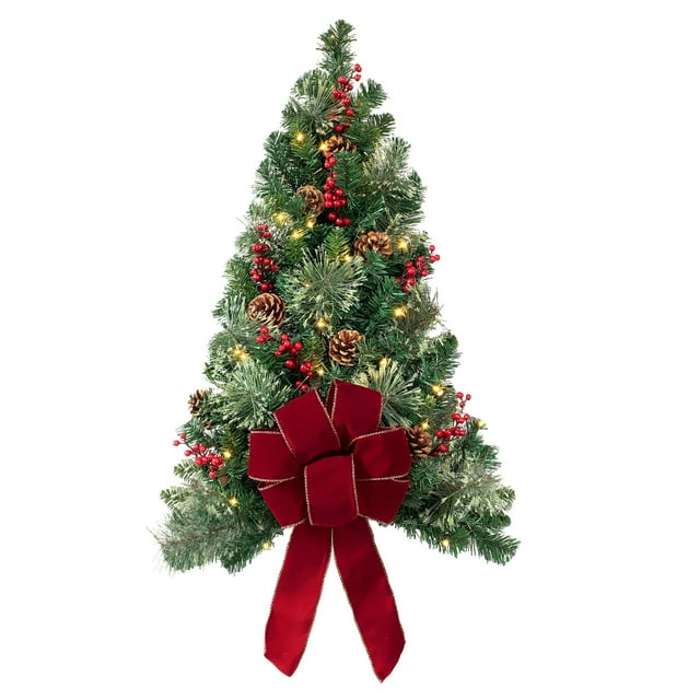 Haute Decor 28 Inch Pre Lit Easy Hang Christmas Wall Tree Battery Operated