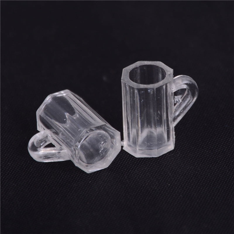 4pcs Dollhouse Miniature Plastic Clear Beer Mugs Cup Kitchen Accessory 1:12BLHK 
