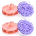 thumbnail image 1 of Cepillo para el cuero cabelludo, cepillo para limpiar la caspa, champú para el cuero cabelludo, cepillo para el cuero cabelludo, masajeador, paquete de 4 (naranja y violeta), 1 of 5