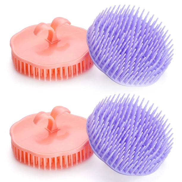 Cepillo para el cuero cabelludo, cepillo para limpiar la caspa, champú para el cuero cabelludo, cepillo para el cuero cabelludo, masajeador, paquete de 4 (naranja y violeta)