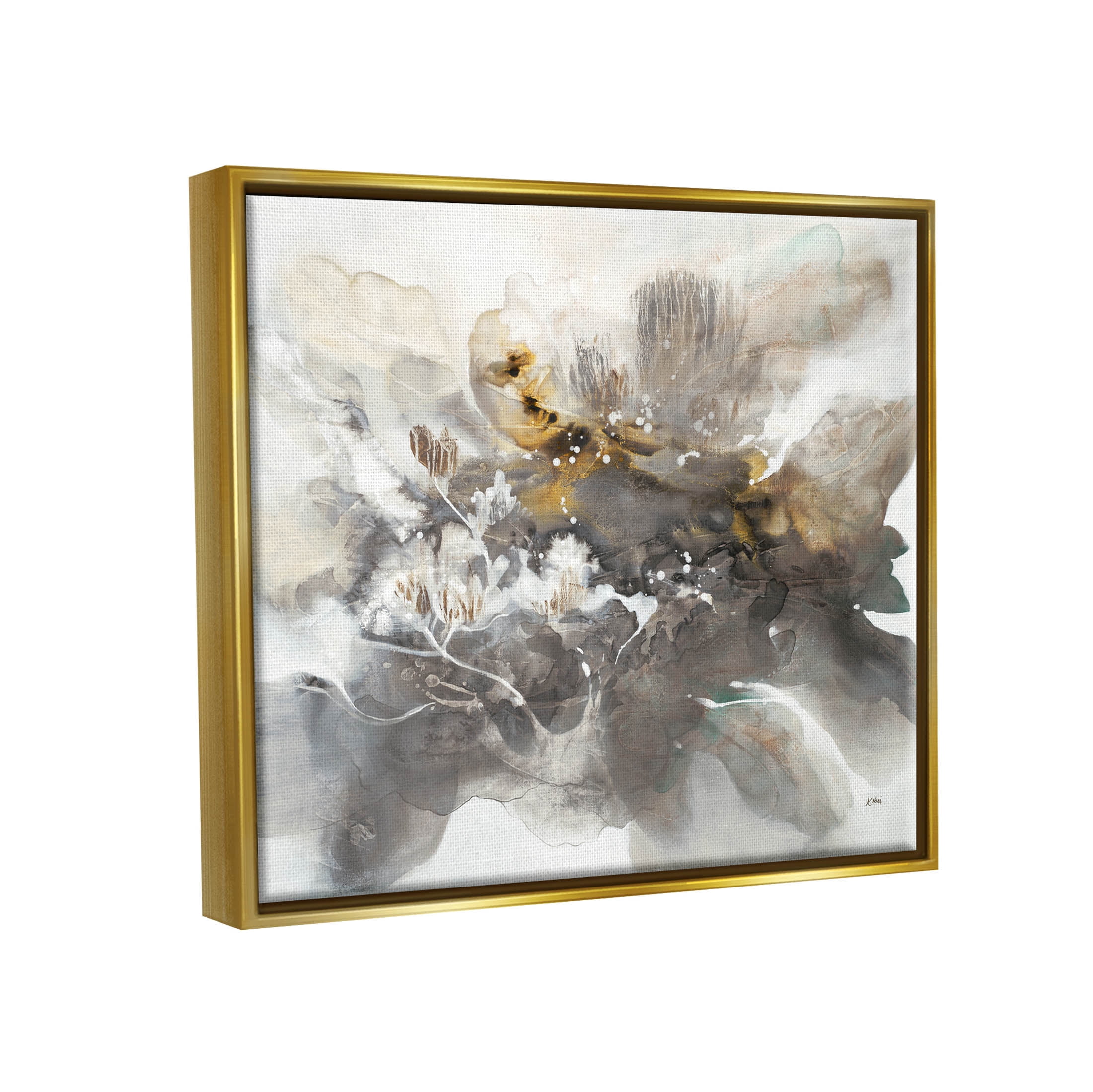Stupell Industries Abstract Collage Botanical Detail Painting Metallic Gold Floating Framed Canvas Print Wall Art, Design by K. Nari