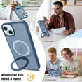 thumbnail image 4 of Dteck Magnetic Case for iPhone 15,Shockproof Matte Translucent PC Case Compatible with Mag Safe Ring Holder Kickstand Silicone Bumper Cover for iPhone 15,Blue, 4 of 6