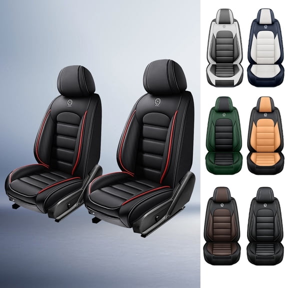 2011 for TOYOTA PRIUS Seat Cover, Black and Red Edges Car Seat Covers, Leather Two-piece set With Lumbar Support Suitable for All Seasons, Protect Car Seats