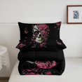 thumbnail image 5 of Homewish Spooky Halloween Skull Twin Comforter Sets,Pink Rose Floral Butterfly Bedding Set,Black Reversible,2pcs,1 Comforter and 1 Pillowcase, 5 of 7