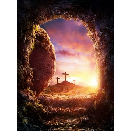Image of ABPHOTO Polyester 5x7ft Cross Backdrop Resurrection of Holy Lights Backdrops for Photography Fairytale Weathered Arch Gate Dreamy Photo Background Kids Baby Studio Props