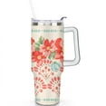 thumbnail image 2 of 40oz Pioneer Colorful Floral Stainless Steel Flip Straw Tumbler with Lid and Straw Spill Proof Travel Cup Double Wall Vacuum Insulated Coffee Mug with Handle White, 2 of 7