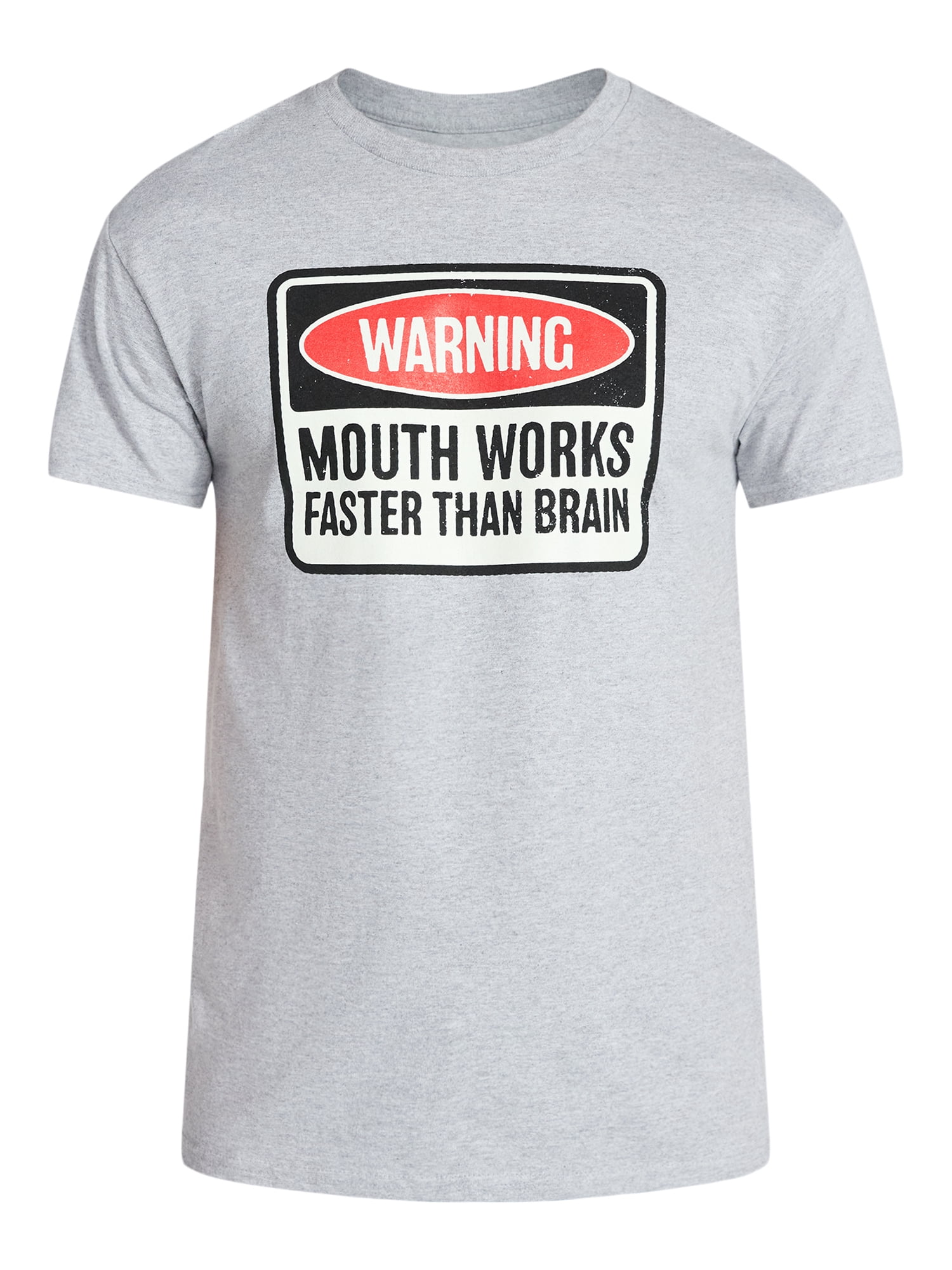 Humor Men's and Big Men's Warning Mouth Works Faster Than Brain Graphic Tee, Size S-3XL