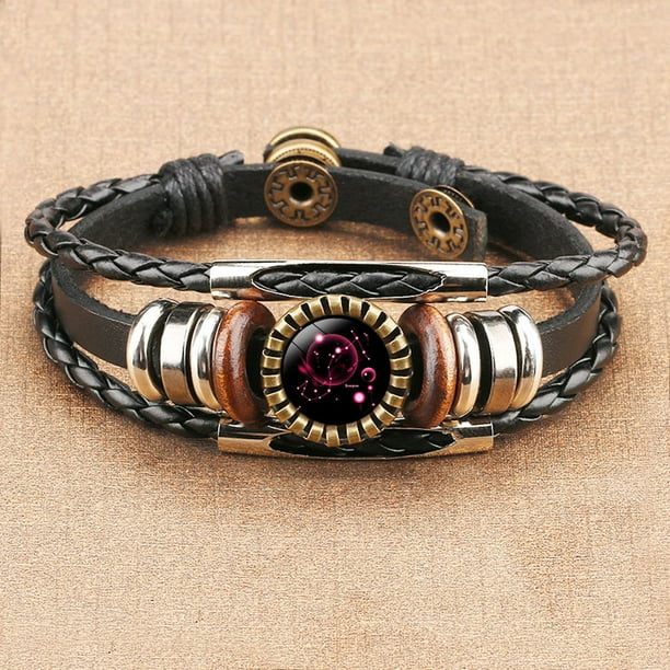 Pulseras para mujer, regalos para mujer, pulsera de 12 constelaciones, pulsera de cuerda de cuero, pulsera de cuerda tejida a mano para hombre y mujer, pulsera de cadena punk.