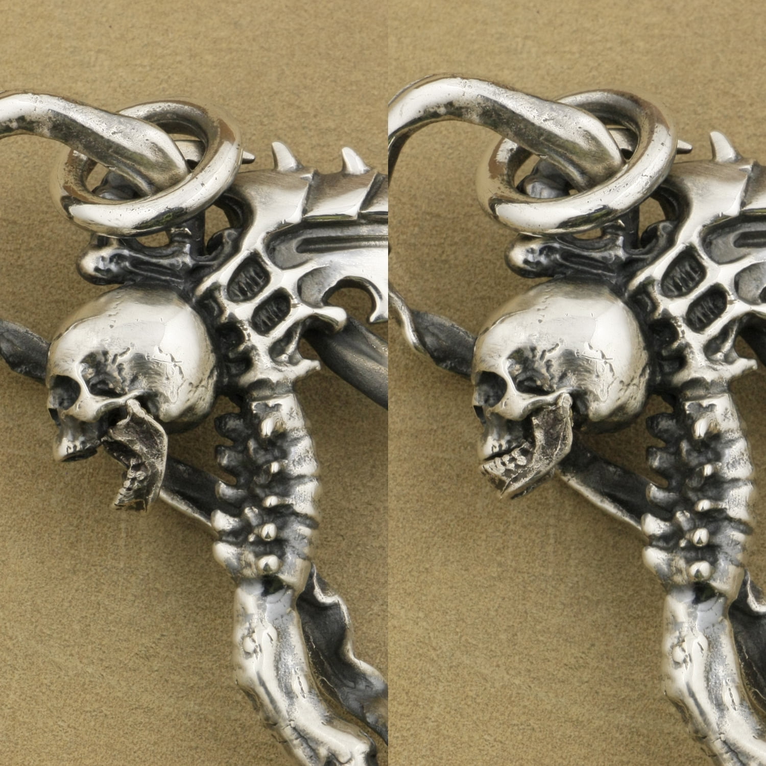 LINSION 925 Sterling Silver Reaper Skull Charm Sickle Scythe