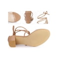thumbnail image 2 of BLISSFUL STEP Women Lace Up Clear Strap Block Heels Sandals Nude 9, 2 of 5