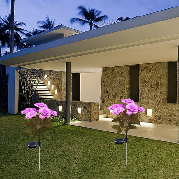 7 LED Solar Rose Flower Lights Garden Decorations Outdoor Waterproof Decorative Stake Lights for Patio Pathway Yard Lawn Decor
