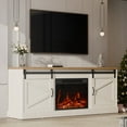 thumbnail image 3 of ALAULM Rustic Fireplace TV Stand for 65 Inch TV, Farmhouse Media Console Cabinet with Sliding Barn Door, White, 3 of 10
