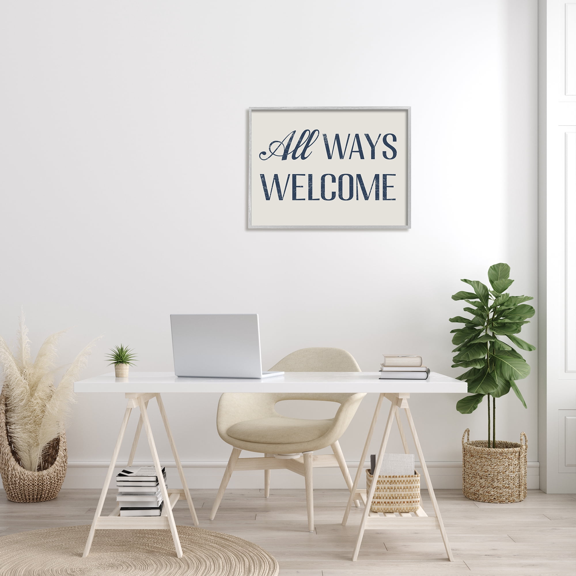 Stupell Industries All Ways Welcome Phrase Inspirational Painting Gray Framed Art Print Wall Art, 30 x 24
