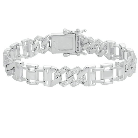 Men's Cuban Link Bracelet Chains Clear 5A  CZ Simulated Diamond Bracelet for Men 18K White Gold Plated 925 Sterling Silver Mens Bracelet Jewelry 18-20CM