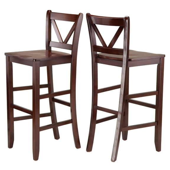Winsome Victor 2-Pc V-back Bar Stool Set, Walnut