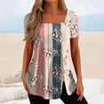 thumbnail image 2 of Pompotops Mode Femme Causal Impression Blouse Manches Courtes T-Shirt Été Bouton Tops, 2 of 6