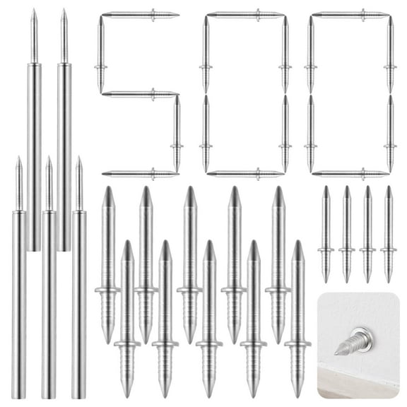 500 Pcs Double-Headed Skirting Thread Seamless Nails, Dual-Headed Nails with 5 Installation Barrels, Skirting Liner Non-Marking Hidden Nails, 2-Sided Invisible Screws and Sleeve Tools