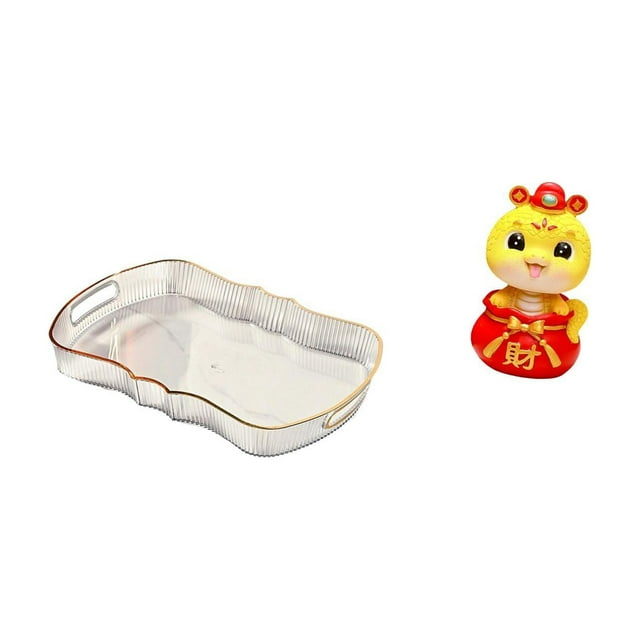 Bandeja de almacenamiento,Bandeja rectangular para servir,bandeja para postres y frutas de cocina,Bandeja decorativa organizadora multifunción para el hogar,Estatua de serpiente china,Estatua