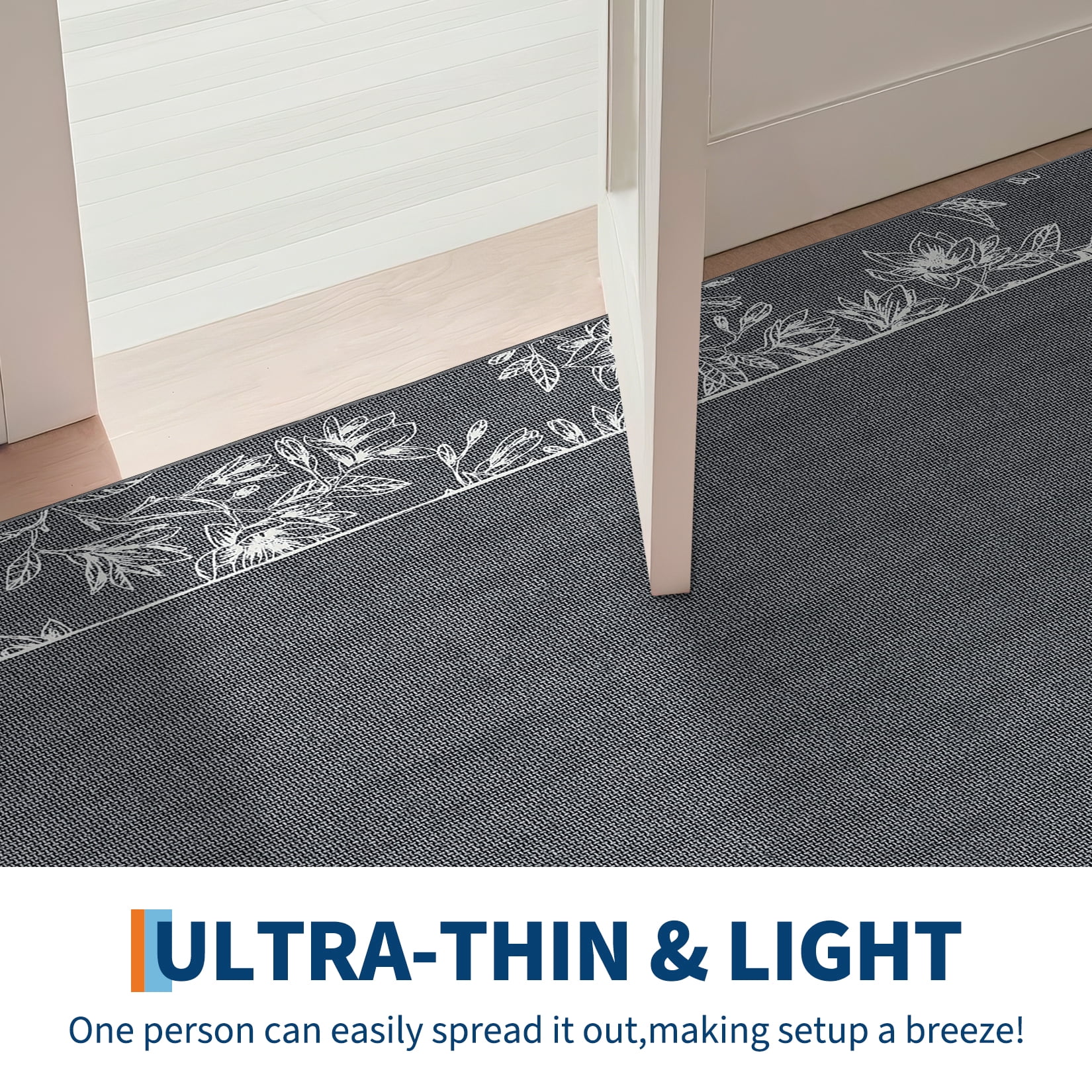 Garvee 9'x12' Solid Floral Area Rugs Modern Bordered Washable Rugs, Soft Non Slip Carpet Low Pile Rug for Living Room Bedroom Home Decor, Dark Gray