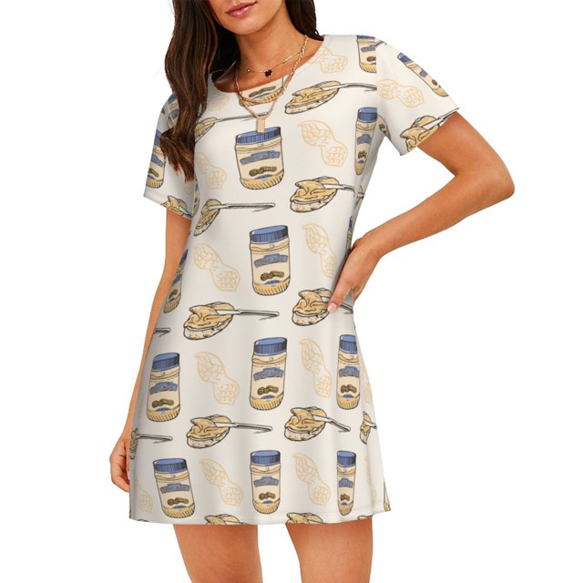 Fotbe Peanuts Bata de Dormir para Mujer con Estampado, Camisón de Algodón de Manga Corta, Ropa de Dormir Casual
