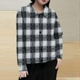 thumbnail image 2 of Plaid Shirts For Women Lapel Button Down Long Sleeve Spring Fall Cardigan Casual Stylish Lightweight Blouse Loose Fit (S, Gray), 2 of 5