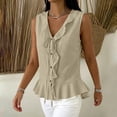 thumbnail image 3 of Flowy Tank Tops for Women Pack Women’s V-Neck Tank Tops Summer Sleeveless Tops with Front Button Drawstring Fashion Ruffle Hem Casual Blouses Khaki XXL, 3 of 7