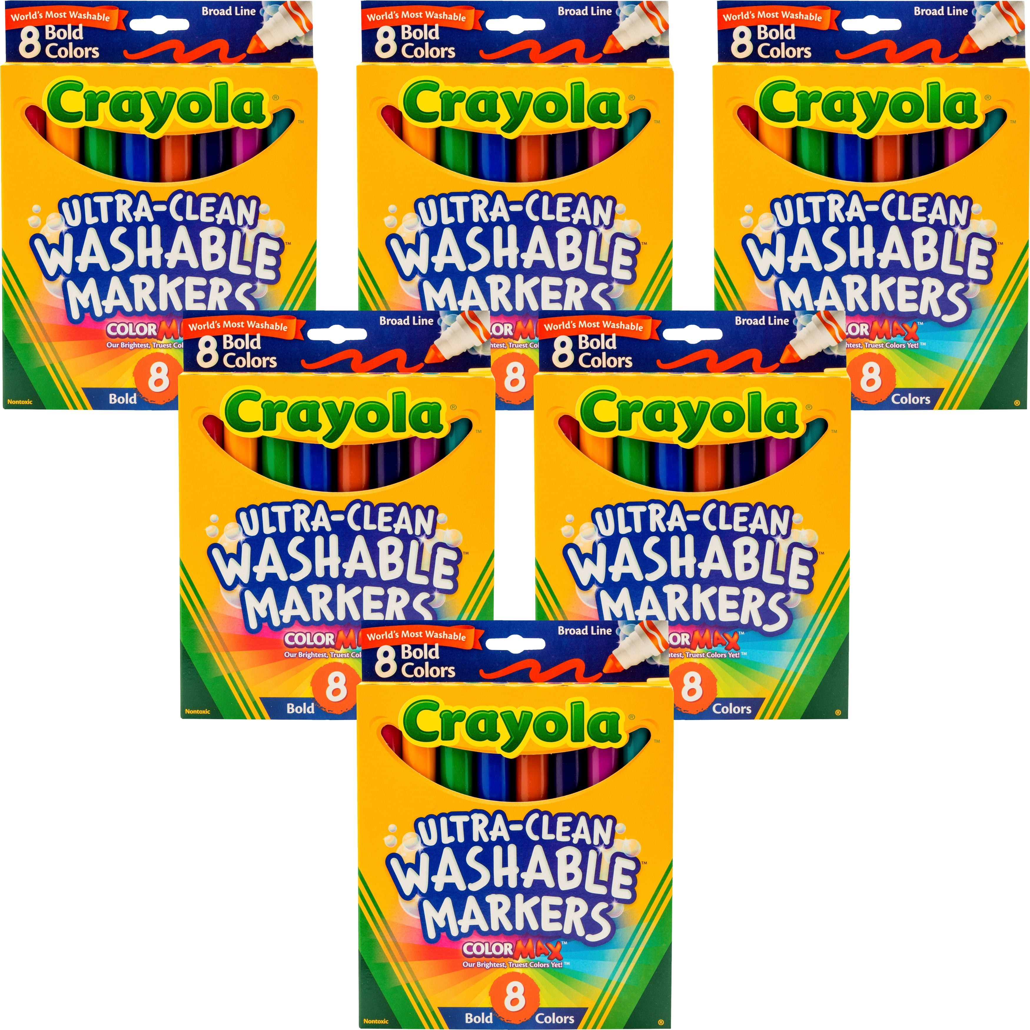 Crayola Ultra-Clean Color Max Broad Line Washable Markers-8 Count, Mutlipack Of 6