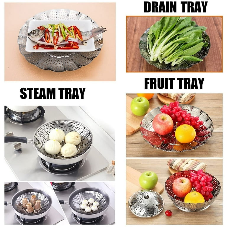 Fronttech Steamer Rack+Dish Clip for Instant Pot, Stackable Egg Vegetable Pressure Cooker Steam Rack, Stainless Steel Food Basket Stand
