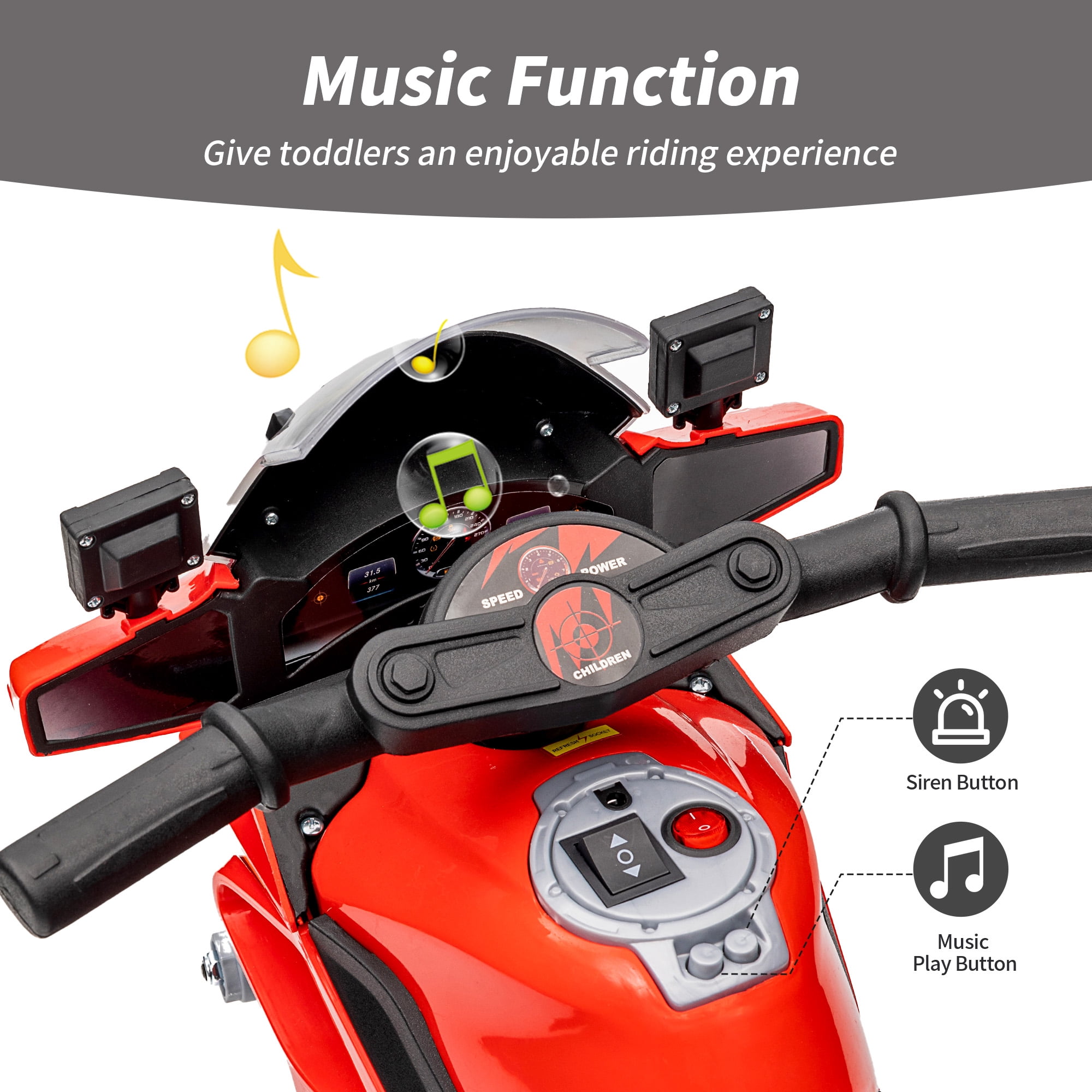 Hikiddo 6V Kids Motorcycle, Electric Ride on Toys Police Motorcycle for Toddlers with Music, Training Wheels