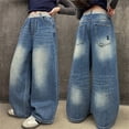 thumbnail image 4 of GiLiling Girls Aesthetic Casual Jeans High Waist Wide Leg Baggy Cargo Denim Pants Elastic Waist Y2k Vintage (Blue, 5-6 Years) (Blue, 13-14 Years), 4 of 7