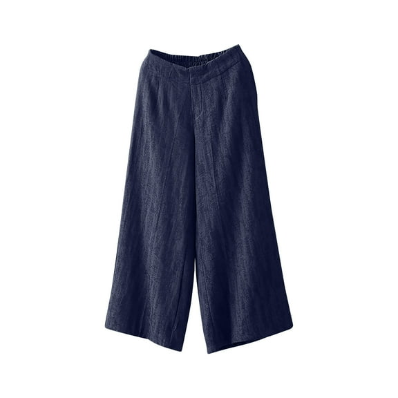 MIUOWANP Women's Cotton And Linen Pants Solid Color Loose and Breathability High Waisted Wide Leg Trousers Feeling Of Falling Casual Pants Size XXL(12)Navy