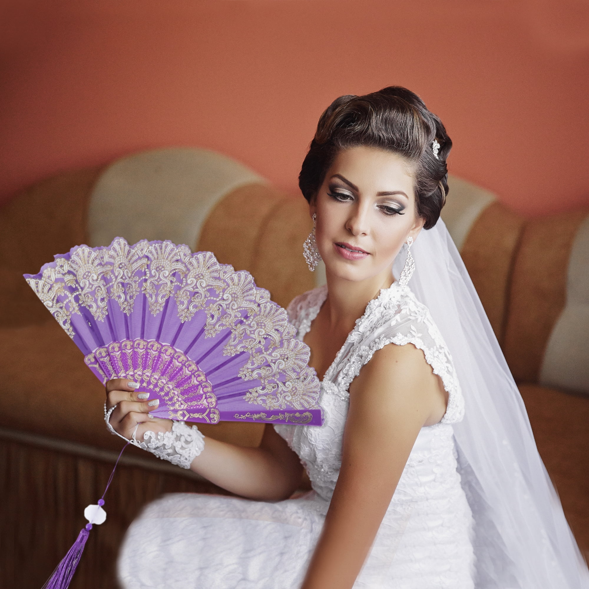 Unique Bargains Lucky Cloud Pattern Folding Fan 1 Pc for Summer Events Decorations Purple