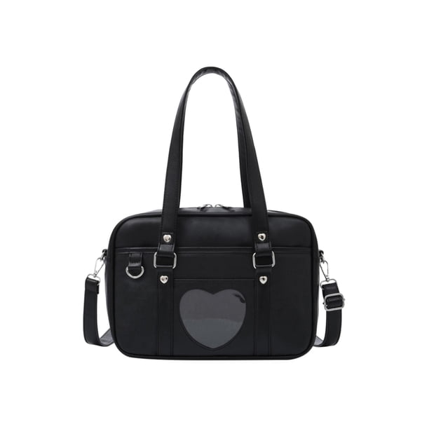 Mujer PU Cuero Corazón Mensajero Color Sólido Bolsos (negro)