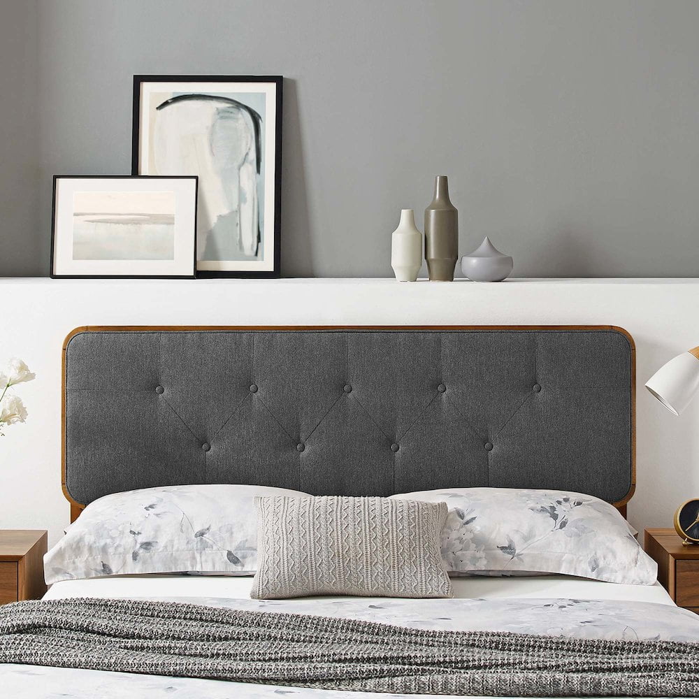 Modway Collins Tufted Full Fabric and Wood Headboard in Walnut/Charcoal