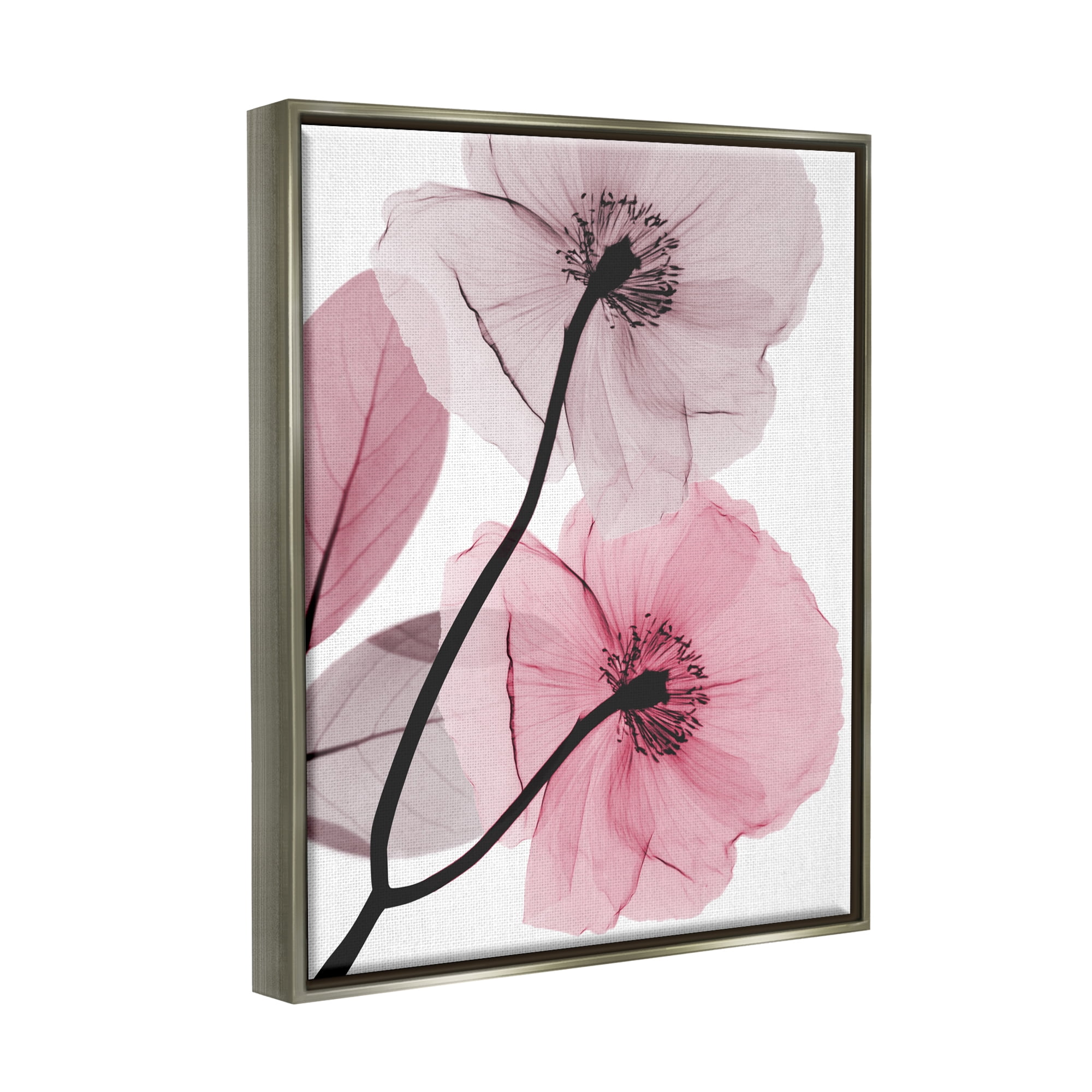 Stupell Industries Contemporary Pink Poppies Botanical & Floral Painting Gray Floater Framed Art Print Wall Art, 25 x 31