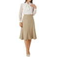 thumbnail image 2 of Allegra K Women's A-Line Midi Side Zipper High Waist Elegant Skirt M Khaki, 2 of 5