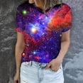 thumbnail image 4 of Penkiiy Galaxy Printed Shirt , Womens Vintage Casual Loose Short Sleeve Tee Tops M Purple, 4 of 6