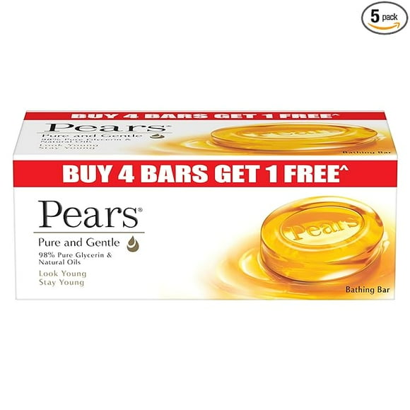Pears Pure & Gentle Soap Bar (Buy 4 get 1 freeParaben-Free Body Soaps For Bath