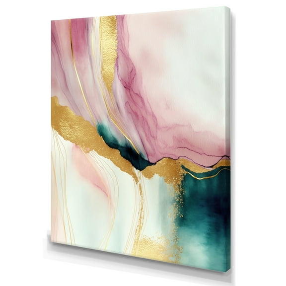 Designart Abstract Geode Pink And Green Marble I Canvas Wall Art