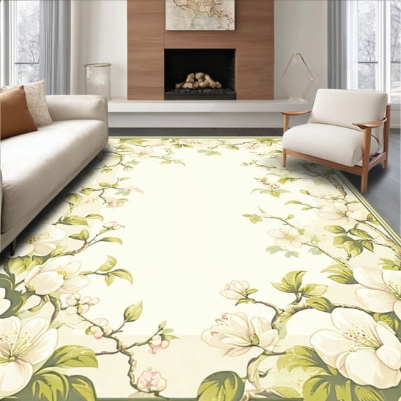 Flatwoven High Traffic Area Rug, Pastel Blossom, Non Slip, Stain Resistant, Washable Area Rugs for Living Room, Bedroom(Ivory, 4X6)